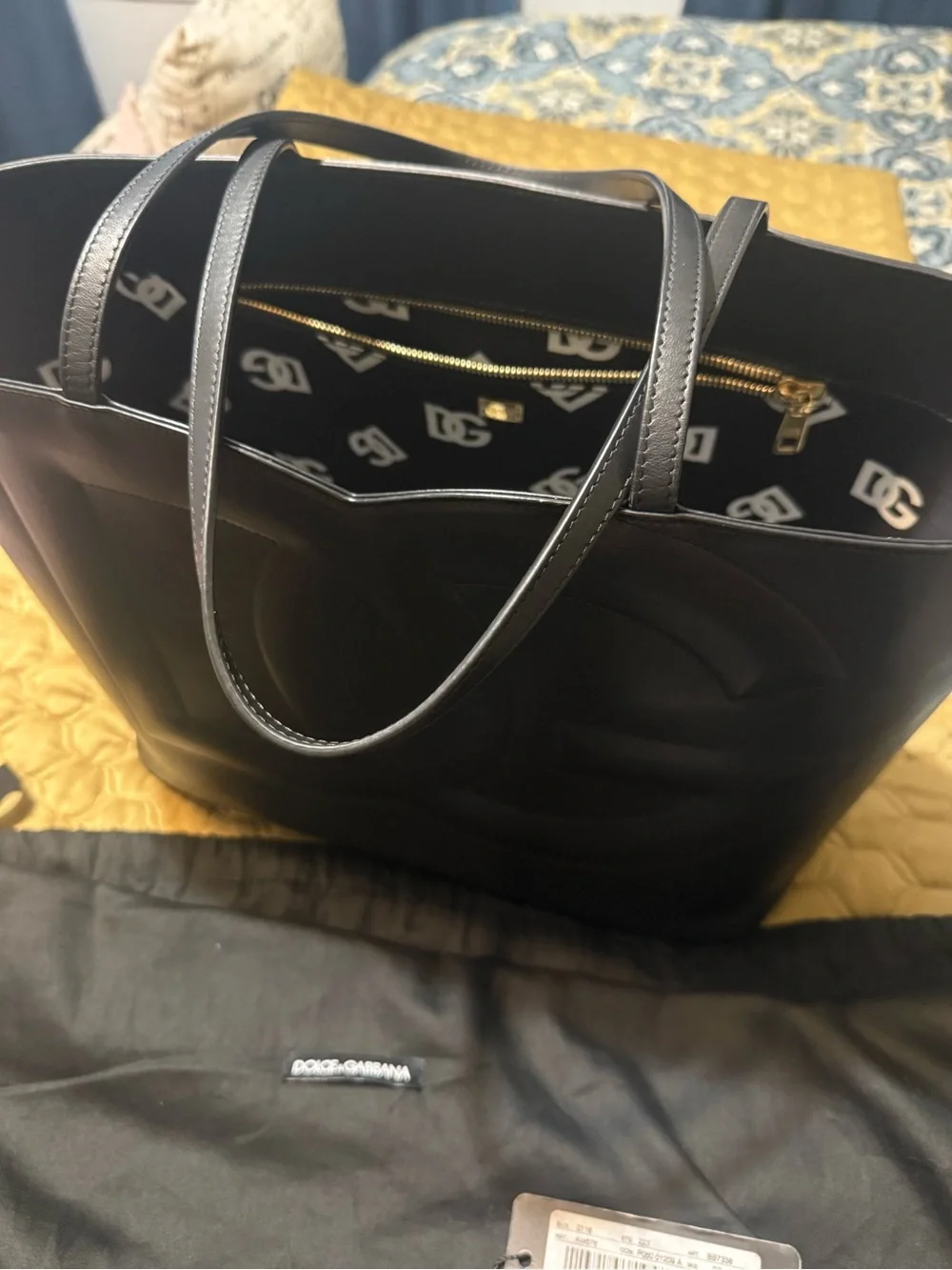 Dolce & Gabbana Black Leather Embossed DG Tote